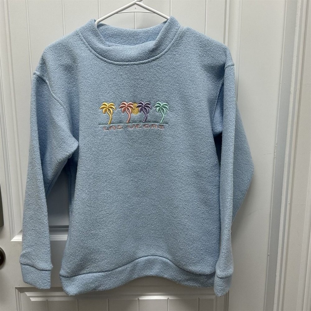 Vintage Exist Sports Line Terrycloth Top Las Vegas Embroidered Mock Neck Blue
